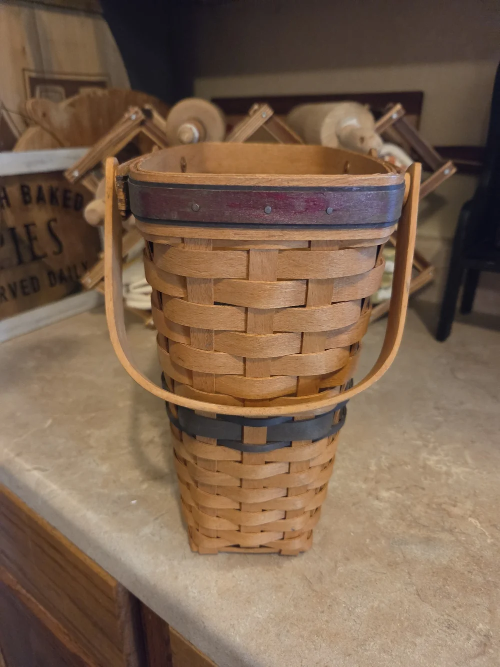 Longaberger Two-Tone Woven Basket in Natural Brown and Dark Brown